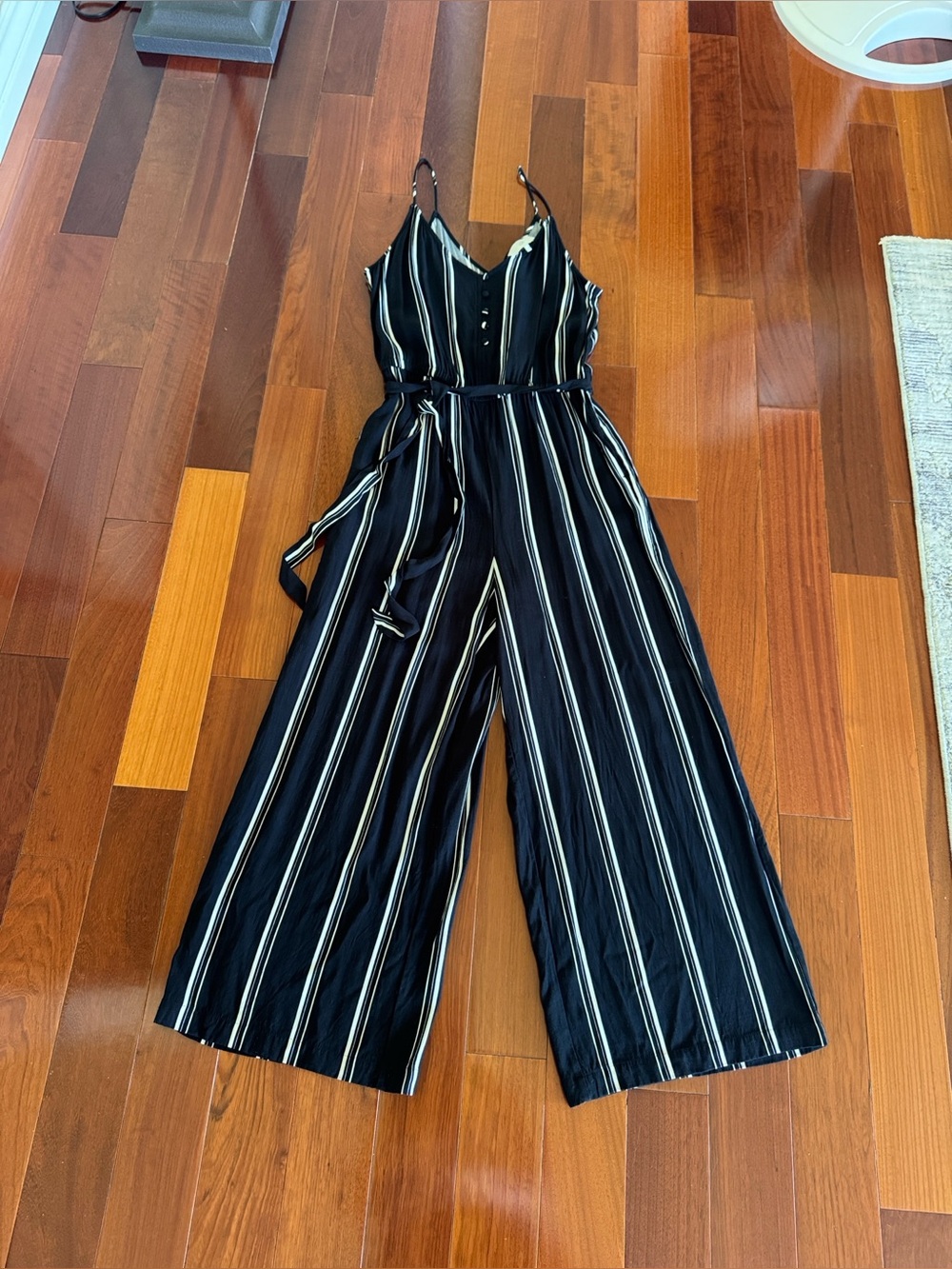 Loft Striped Black & White Wide-Leg Jumpsuit Size 6